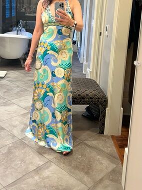 Gorgeous Tibi long halter  maxi dress in a beautiful print.